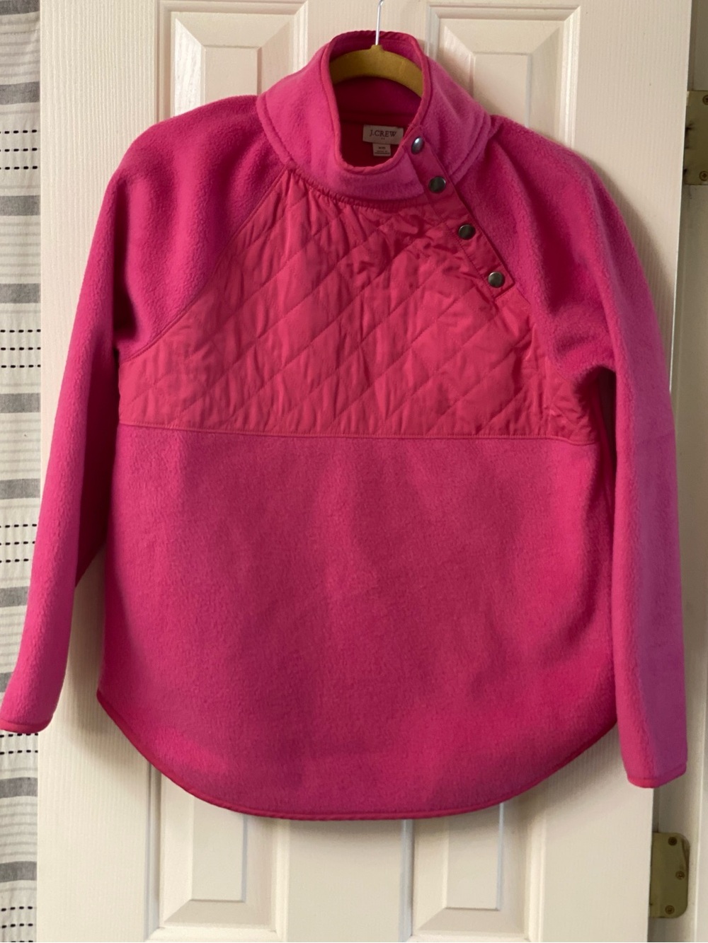 J. Crew Factory Pink Fleece Quilted Snap Neck Pullover Jacket - Size XS